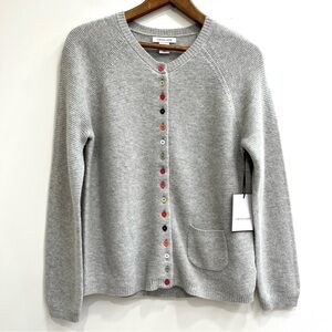 Tabitha Webb Sweater Gray Lambswool Multicolor Buttons Long Sleeve Size Large